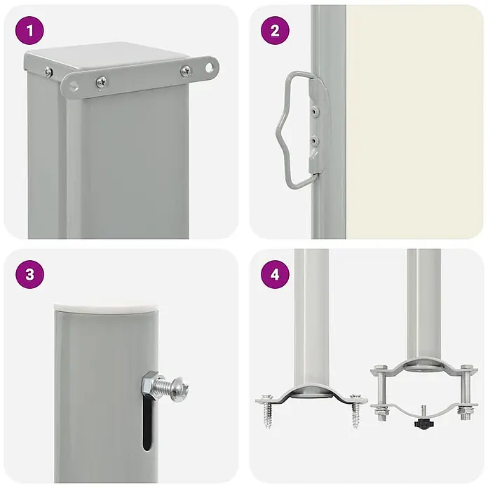 VidaXL Klemmmarkise - Crème, Breite: 3 m, Ausfall: 3 m - Graue Metallkomponenten für Sichtschutz/Zaunsysteme: Pfosten, Griffe und Halterungen.