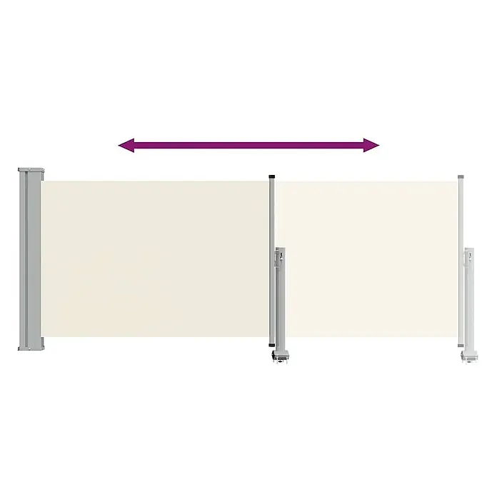 VidaXL Klemmmarkise - Crème, Breite: 3 m, Ausfall: 3 m - Beigefarbene ausziehbare Seitenmarkise mit grauen Aluminiumpfosten, ausgefahren für Sicht- und Windschutz.