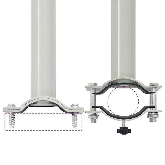 VidaXL Klemmmarkise - Crème, Breite: 3 m, Ausfall: 3 m - Zwei silberne Metallrohrschellen. Eine mit Schrauben befestigt, die andere verstellbar mit Gummieinlage zum Sichern eines Rohres.