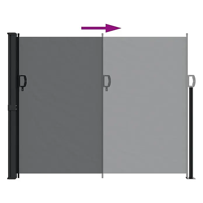 vidaXL Seitenmarkise Ausziehbar Schwarz 160x600 cm -  - Dunkelgraue ausziehbare Seitenmarkise, teilweise ausgefahren, mit schwarzem Rahmen und Griffen.