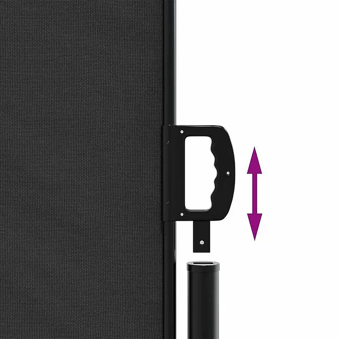 vidaXL Seitenmarkise Ausziehbar Schwarz 160x600 cm -  - Schwarze Netzbarriere mit schwarzem Griff und vertikalem Schiebeschlossmechanismus.