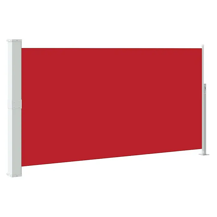 VidaXL Klemmmarkise - Breite: 3 m - Rote ausziehbare Seitenmarkise für Sicht- und Windschutz, mit weißen Aluminiumpfosten.