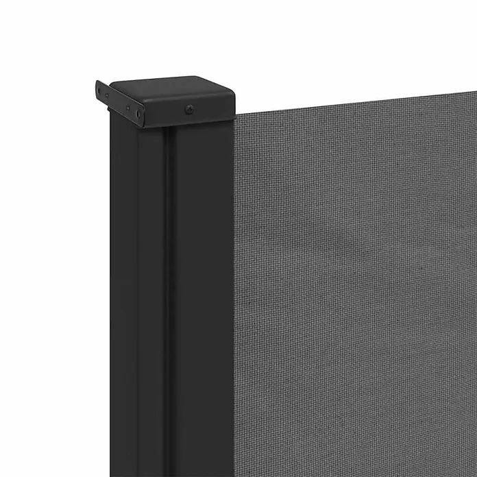VidaXL Klemmmarkise - Anthrazit, Breite: 6 m, Ausfall: 6 m - Dunkelgrauer Netz-Sichtschutz an einem schwarzen Metallpfosten.