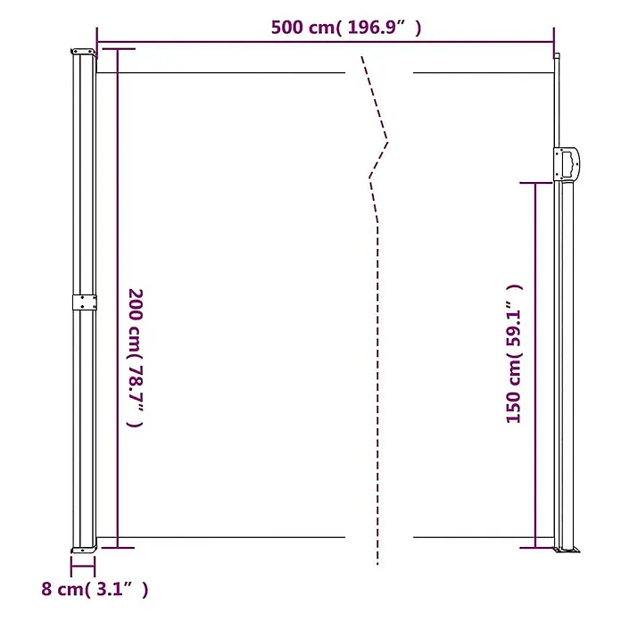vidaXL ausziehbare Seitenmarkise Anthrazit 500 x 200 cm Polyester -  - Maße einer ausziehbaren Seitenmarkise: 500 cm breit, Pfostenhöhen 200 cm und 150 cm. Pfostenbreite 8 cm.