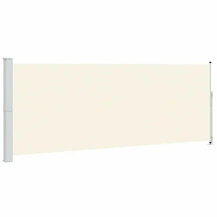 VidaXL Klemmmarkise - Crème, Breite: 5 m, Ausfall: 5 m - Cremefarbene ausziehbare Seitenmarkise mit silbernem Gestell, ausgezogen als Sicht- oder Windschutz.