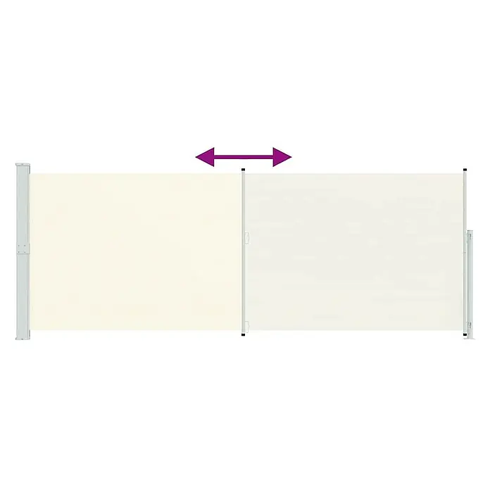 VidaXL Klemmmarkise - Crème, Breite: 5 m, Ausfall: 5 m - Beige ausziehbare Doppel-Seitenmarkise, ausgefahren mit grauen Pfosten.