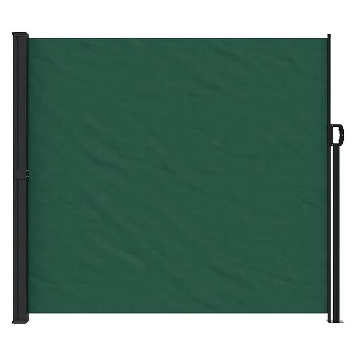 vidaXL Seitenmarkise Ausziehbar Dunkelgrün 180x500 cm -  - Dunkelgrünes ausziehbares Seitenrollo aus Stoff mit schwarzem Metallrahmen.