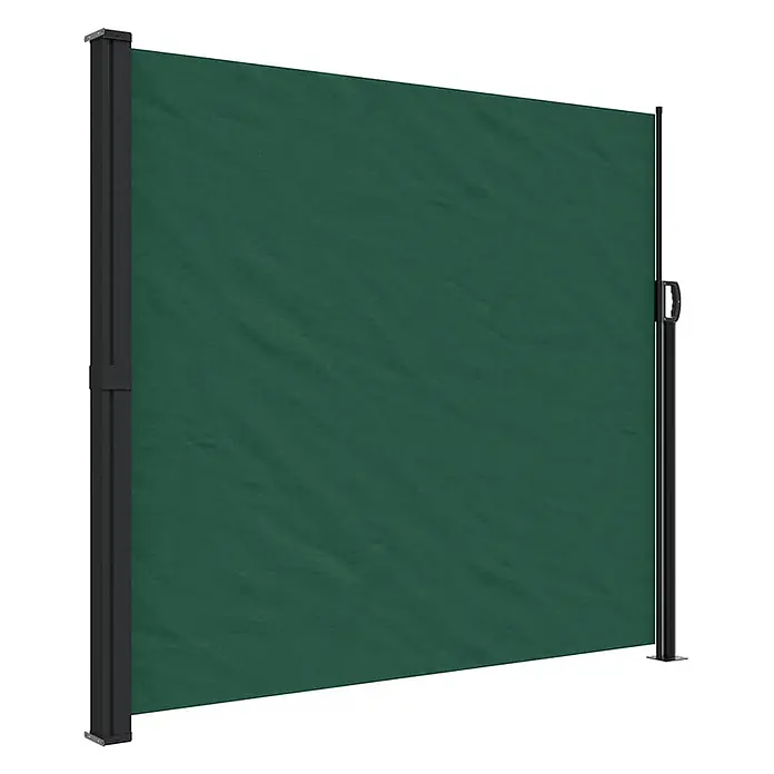vidaXL Seitenmarkise Ausziehbar Dunkelgrün 180x500 cm -  - Dunkelgrüner ausziehbarer Sichtschutz mit schwarzen Metallpfosten, ausgefahren.