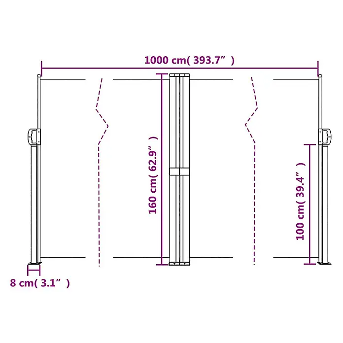 vidaXL Seitenmarkise Ausziehbar Anthrazit 160x1000 cm -  - Maße einer ausziehbaren Seitenmarkise: 1000 cm Länge, 160 cm Hauptpfosten, 100 cm Empfangspfosten, 8 cm Basis.