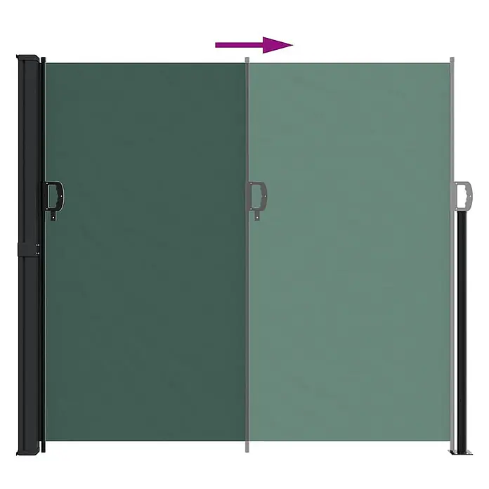 vidaXL Seitenmarkise Ausziehbar Dunkelgrün 180x500 cm -  - Grünes ausziehbares Seitenrollo ausgezogen, mit schwarzem Rahmen und Griff.