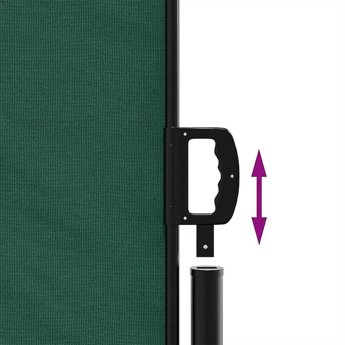 vidaXL Seitenmarkise Ausziehbar Dunkelgrün 180x500 cm -  - Dunkelgrüne ausziehbare Seitenmarkise mit schwarzem Griff und Pfosten, zeigt vertikale Einfügung/Anpassung.