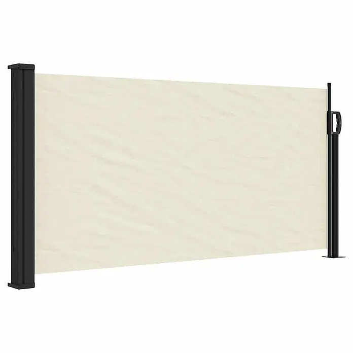 vidaXL Seitenmarkise Ausziehbar Creme 100x300 cm -  - Ausgefahrene cremefarbene Seitenmarkise mit schwarzem Gestell, für Sicht- oder Windschutz.