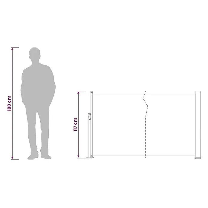 vidaXL Seitenmarkise Grau 500 x 120 cm Stoff -  - Ausziehbare Seitenmarkise, 117 cm hoch, neben einer 180 cm großen Person.