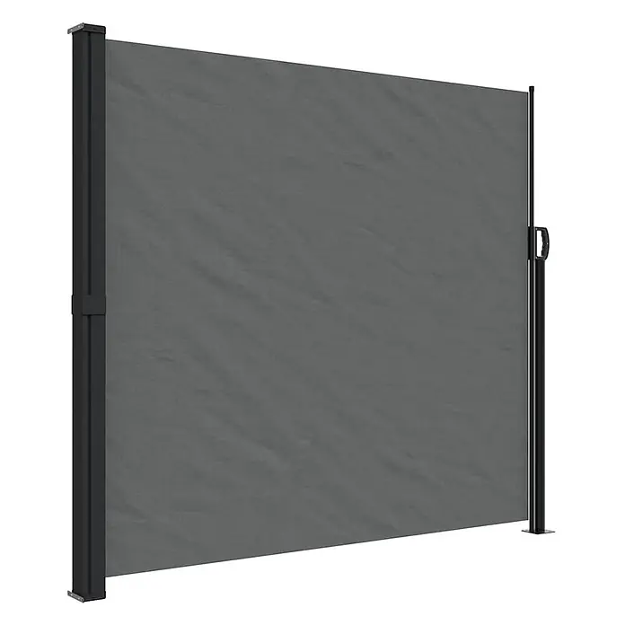 vidaXL einziehbare Seitenmarkise Anthrazit 300 x 180 cm Polyester -  - Dunkelgraue ausziehbare Seitenmarkise zwischen zwei schwarzen Pfosten, ideal für Sichtschutz.