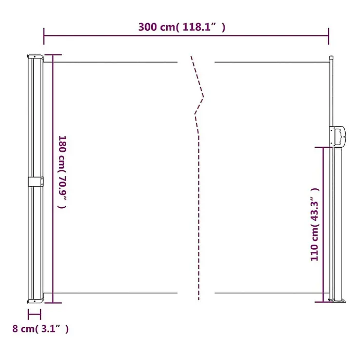 VidaXL Klemmmarkise - Anthrazit, Breite: 3 m, Ausfall: 3 m - Ausziehbare Seitenmarkise mit Maßen: 300 cm Länge, 180 cm Höhe (Hauptpfosten), 110 cm Höhe (Empfangspfosten), 8 cm Basisbreite.