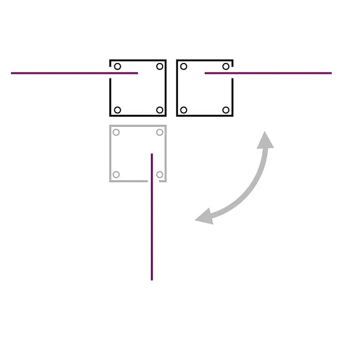 vidaXL Ausziehbare Seitenmarkise 160x600 cm Creme -  - Drei modulare Steckverbinder (zwei schwarz, einer grau) mit lila Leitungen und einem Rotationspfeil.