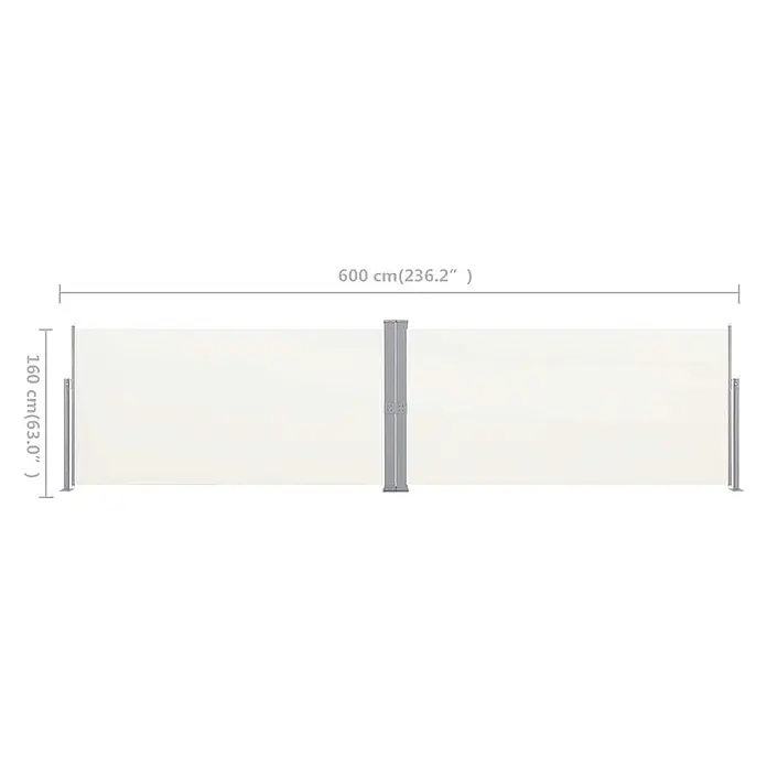 vidaXL Ausziehbare Seitenmarkise 160x600 cm Creme -  - Cremefarbene Seitenmarkise aus Stoff mit silbernen Pfosten, 600 cm breit und 160 cm hoch, für Sichtschutz.