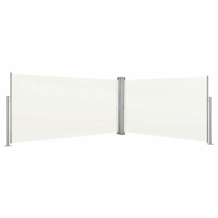 vidaXL Ausziehbare Seitenmarkise 160x600 cm Creme -  - Cremefarbene doppelte Seitenmarkise mit grauen Pfosten für Sichtschutz im Außenbereich.