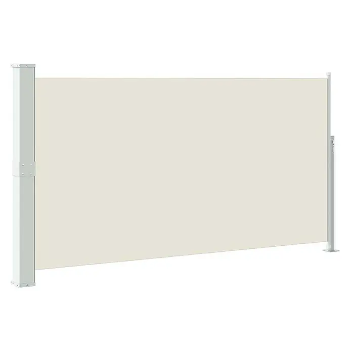 vidaXL Seitenmarkise Grau 300 x 160 cm Stahl -  - Cremefarbene ausziehbare Seitenmarkise mit weißen Pfosten als Sichtschutz.