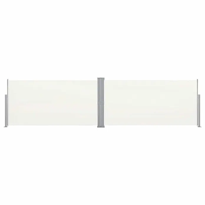 vidaXL Ausziehbare Seitenmarkise 160x600 cm Creme -  - Doppelte cremefarbene ausziehbare Seitenmarkise mit grauen Metallpfosten für Sichtschutz.