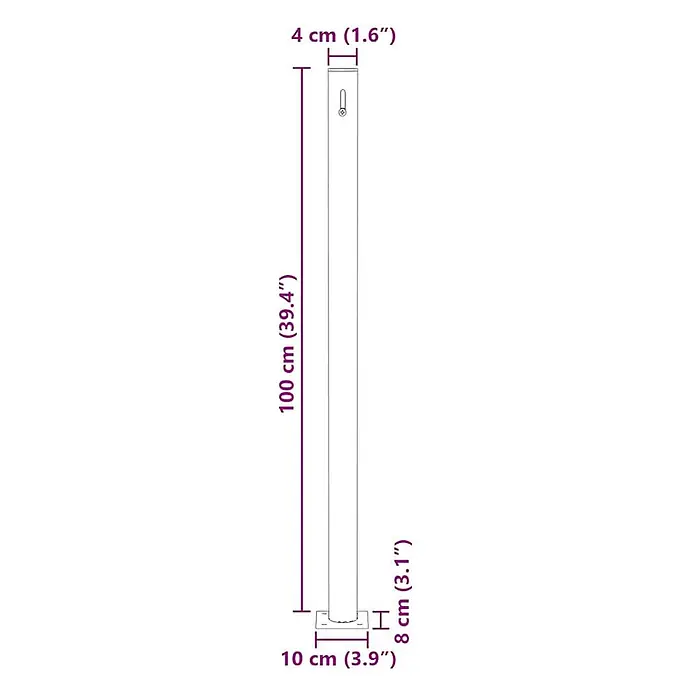 vidaXL Seitenmarkise Grau 300 x 160 cm Stahl -  - Weißer Stützpfosten mit quadratischem Sockel, 100 cm hoch, 4 cm breit, Sockel 10x8 cm.