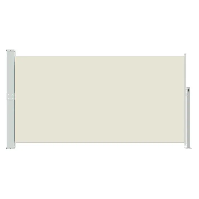 vidaXL Seitenmarkise Grau 300 x 160 cm Stahl -  - Cremefarbene ausziehbare Seitenmarkise für Sichtschutz mit hellgrauen Aluminiumpfosten.