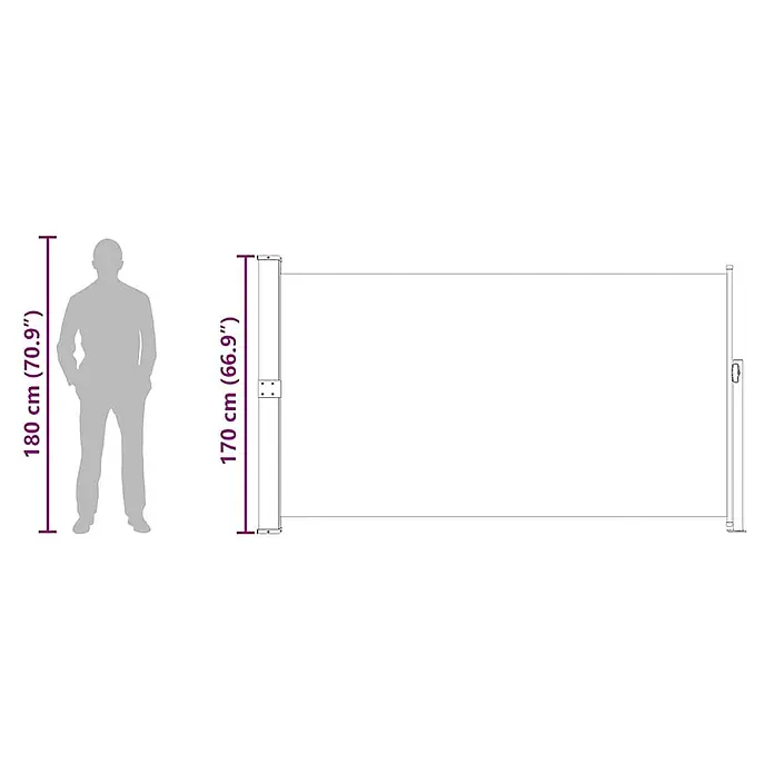 VidaXL Klemmmarkise - Breite: 3 m - Weiße ausziehbare Seitenmarkise, 170 cm (66.9") hoch, mit einer 180 cm (70.9") Person als Größenvergleich.