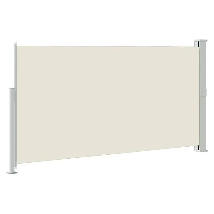 vidaXL Seitenmarkise Grau 300 x 160 cm Stahl -  - Ausgezogene cremefarbene Seitenmarkise mit silbergrauen Pfosten.