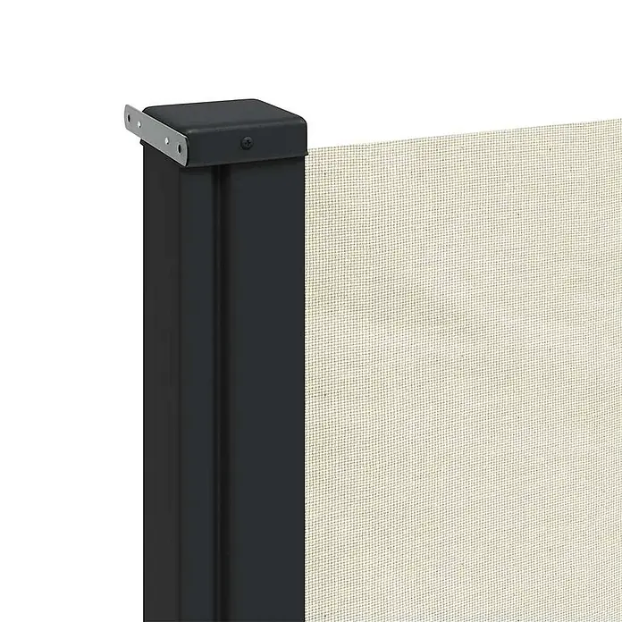 vidaXL Seitenmarkise Ausziehbar Creme 220x600 cm -  - Schwarzer Metallpfosten einer ausziehbaren Seitenmarkise mit beigem Netzgewebe und silberner Halterung.