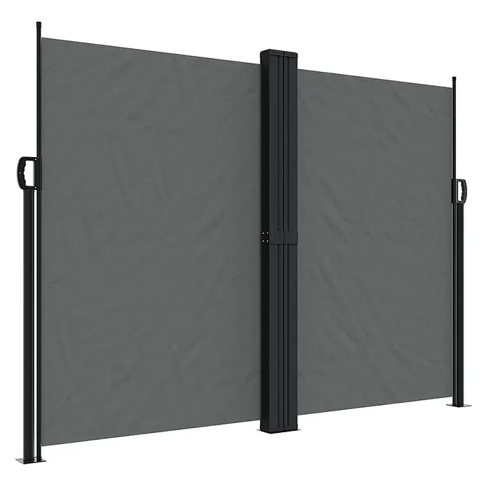 vidaXL Seitenmarkise Ausziehbar Anthrazit 180x1200 cm -  - Doppelte ausziehbare graue Seitenmarkise mit schwarzem Metallrahmen für Sicht- und Windschutz.