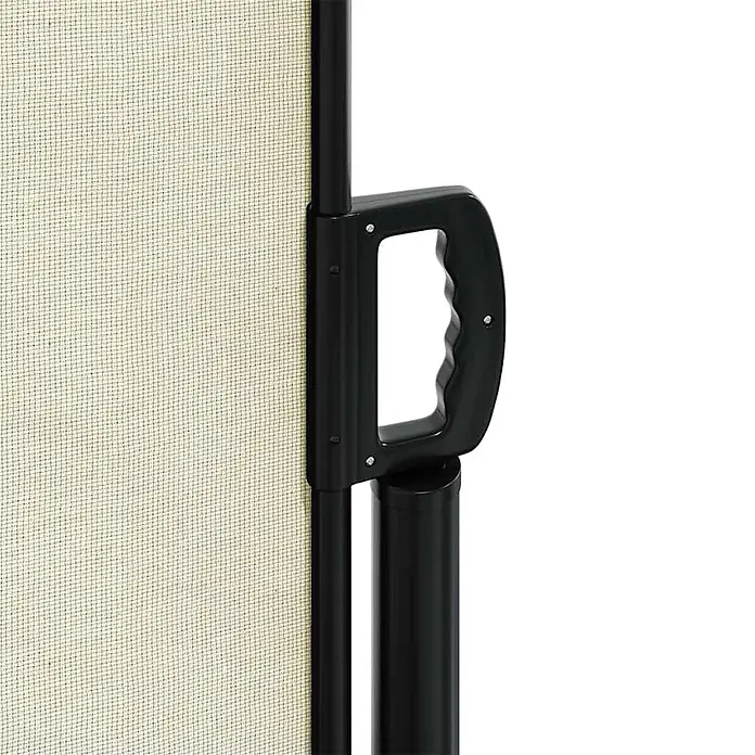 vidaXL Seitenmarkise Ausziehbar Creme 220x300 cm -  - Schwarzer Griff und beiger Netzstoff einer ausziehbaren Sichtschutzwand, zeigt die feine Webstruktur.