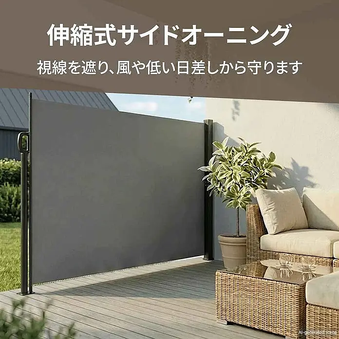 VidaXL Klemmmarkise - Anthrazit, Breite: 5 m, Ausfall: 5 m - Dunkelgraue ausziehbare Seitenmarkise auf einer Terrasse, bietet Privatsphäre und Windschutz für einen Sitzbereich im Freien.