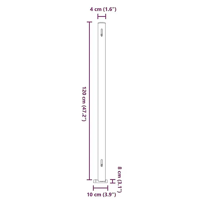 vidaXL Seitenmarkise Grau 500 x 200 cm Stoff -  - Schlanker Stützpfosten mit Grundplatte. Maße: 120 cm H, 4 cm B (oben), 10 cm B (Basis), 8 cm H (Basis).