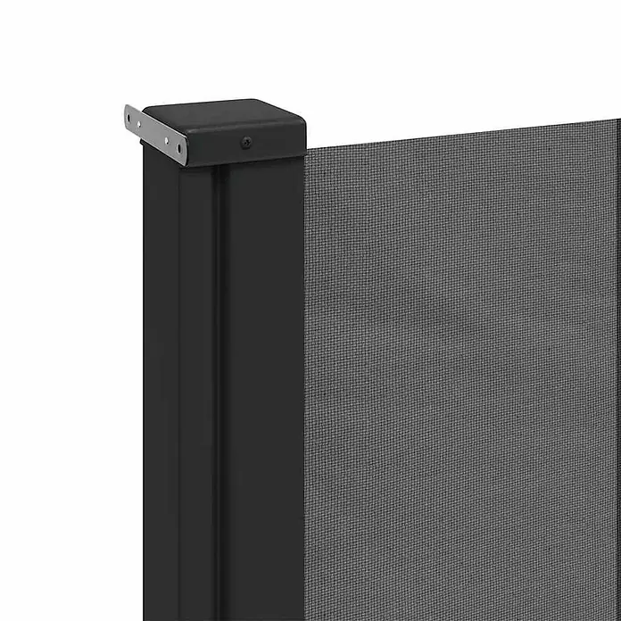 VidaXL Klemmmarkise - Anthrazit, Breite: 5 m, Ausfall: 5 m - Schwarzer Pfosten einer ausziehbaren Seitenmarkise mit grauem Netzgewebe.