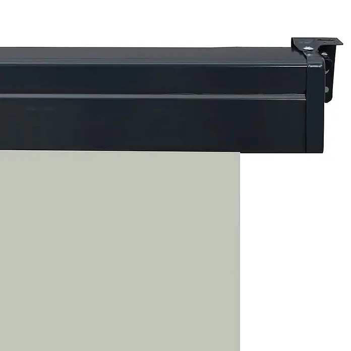 vidaXL Balkon Seitenmarkise Grau 250 x 80 x 70 cm Stoff -  - Dunkelgraues Projektionsleinwandgehäuse mit teilweise ausgerolltem hellgrauem Leinwandtuch.