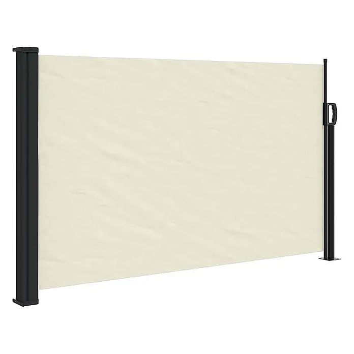 vidaXL Seitenmarkise Ausziehbar Creme 120x500 cm -  - Cremefarbene, ausziehbare Seitenmarkise mit schwarzen Pfosten für Privatsphäre im Freien.