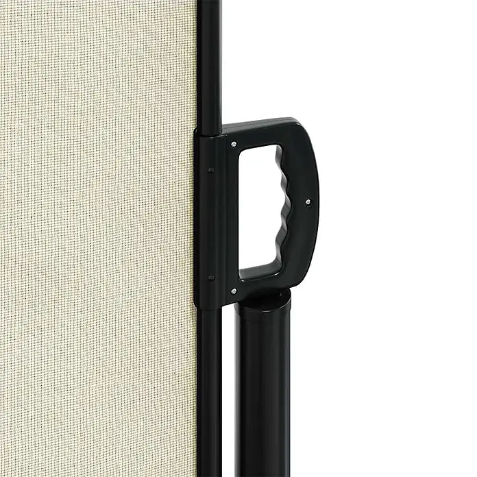vidaXL Seitenmarkise Ausziehbar Creme 120x500 cm -  - Beiger Netz-Sichtschutz mit schwarzem Kunststoffgriff und schwarzer Metallstange.