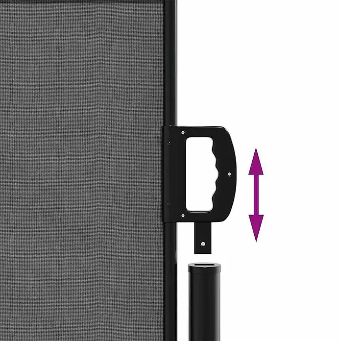 vidaXL einziehbare Seitenmarkise Anthrazit 500 x 140 cm Polyester -  - Schwarzer Griffmechanismus einer dunkelgrauen Netzsperre, der vertikal in einen schwarzen Pfosten gleitet.