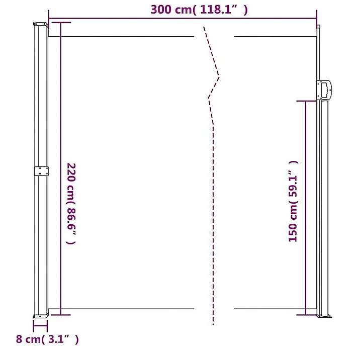 vidaXL einziehbare Seitenmarkise Anthrazit 300 x 220 cm Polyester -  - Maße einer ausziehbaren Seitenmarkise: 300 cm breit, 220 cm hoch (links), 150 cm hoch (rechts), 8 cm Fußbreite.
