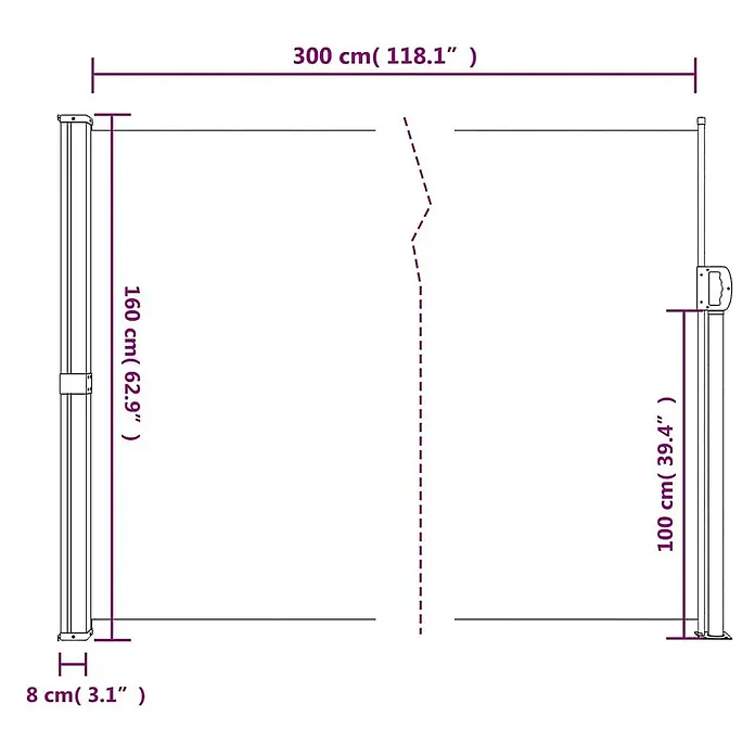 vidaXL einziehbare Seitenmarkise Anthrazit 300 x 160 cm Polyester -  - Ausziehbare Seitenmarkise mit Maßen: 300 cm breit, 160 cm hoch (links), 100 cm hoch (rechts), 8 cm Basisbreite.