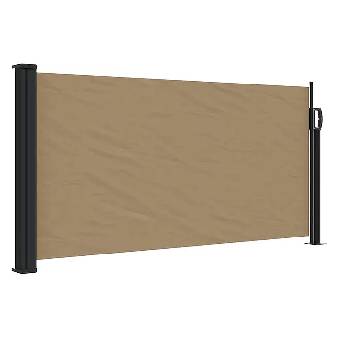 VidaXL Klemmmarkise - Taupe, Breite: 5 m, Ausfall: 5 m - Beige ausziehbare Seitenmarkise mit schwarzen Pfosten.