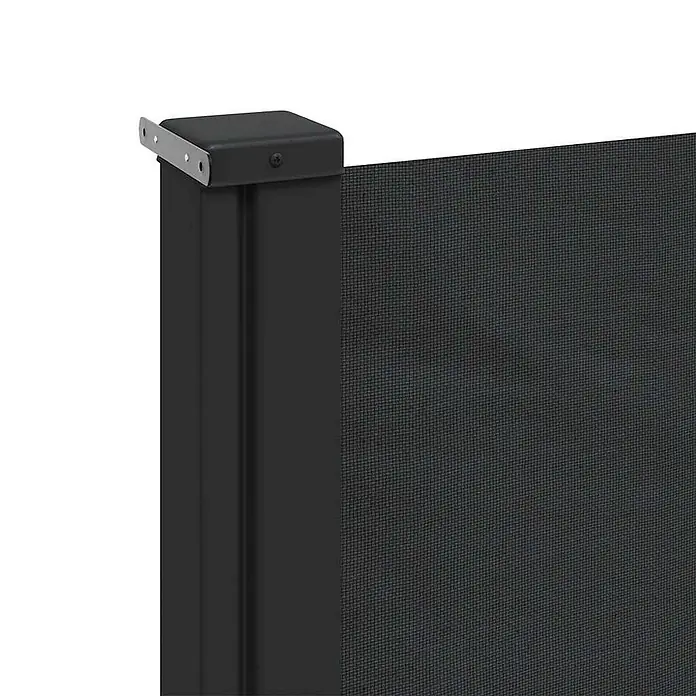 vidaXL Seitenmarkise Ausziehbar Schwarz 140x300 cm -  - Schwarze Seitenmarkise mit dunkelgrauem Netzgewebe und schwarzem Pfosten.