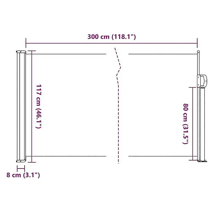 vidaXL einziehbare Seitenmarkise Anthrazit 300 x 117 cm Polyester -  - Ausziehbare Seitenmarkise mit Maßen: 300 cm breit, 117 cm Haupfostehöhe, 80 cm Aufnahmepfostenhöhe, 8 cm Fußbreite.