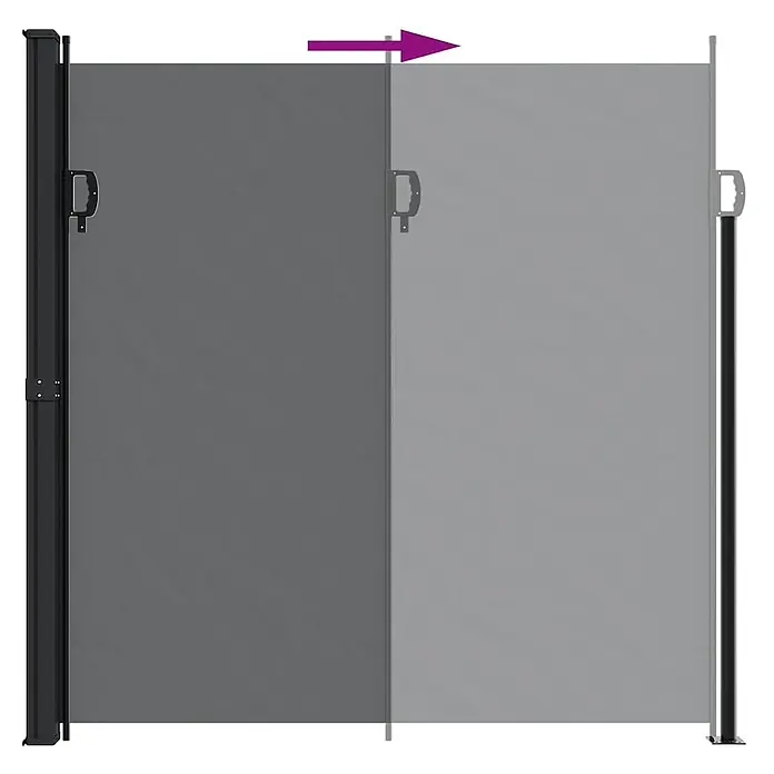 vidaXL Seitenmarkise Ausziehbar Schwarz 200x300 cm -  - Dunkelgraue ausziehbare Seitenmarkise, teilweise ausgefahren zur Veranschaulichung ihrer verstellbaren Sicht- und Windschutzfunktion.