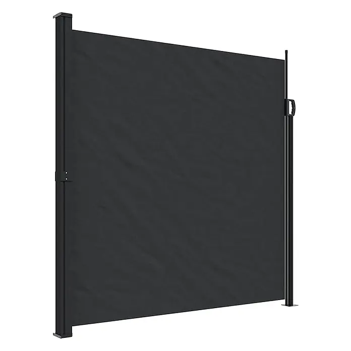 vidaXL Seitenmarkise Ausziehbar Schwarz 200x300 cm -  - Dunkelgrauer ausziehbarer Sichtschutz mit Stoffbahn und zwei vertikalen Pfosten.