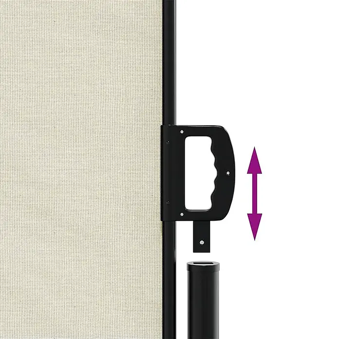 VidaXL Klemmmarkise - Crème, Breite: 5 m, Ausfall: 5 m - Beige Netz-Sichtschutz mit schwarzem Rahmen und verstellbarem Griff, zeigt vertikale Höhenanpassung.