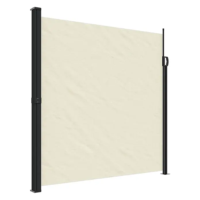VidaXL Klemmmarkise - Crème, Breite: 5 m, Ausfall: 5 m - Cremefarbene ausziehbare Seitenmarkise mit schwarzen Pfosten für Sicht- oder Sonnenschutz.
