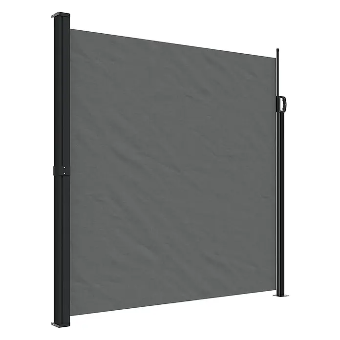 vidaXL einziehbare Seitenmarkise Anthrazit 300 x 200 cm Polyester -  - Ausgefahrener grauer Sichtschutz aus Stoff mit schwarzem Rahmen und Ausziehpfosten.