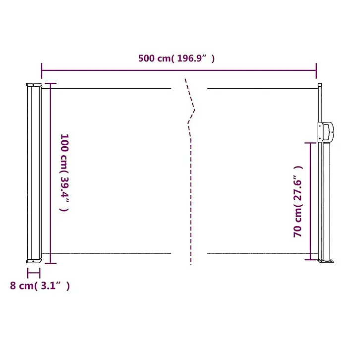 VidaXL Klemmmarkise - Schwarz, Breite: 5 m, Ausfall: 5 m - Maße der ausziehbaren Seitenmarkise: 500 cm lang, 100 cm hoch (Hauptpfosten), 70 cm hoch (Empfangspfosten), 8 cm Basisbreite.