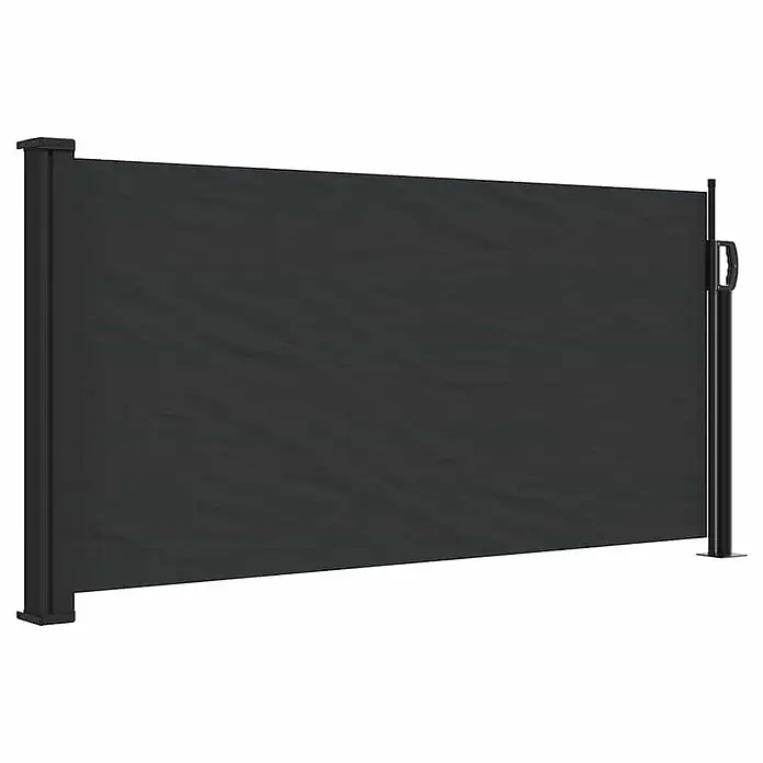VidaXL Klemmmarkise - Schwarz, Breite: 3 m, Ausfall: 3 m - Dunkelgrauer, ausziehbarer Sichtschutz mit schwarzen Pfosten, ausgefahren für Terrasse oder Balkon.